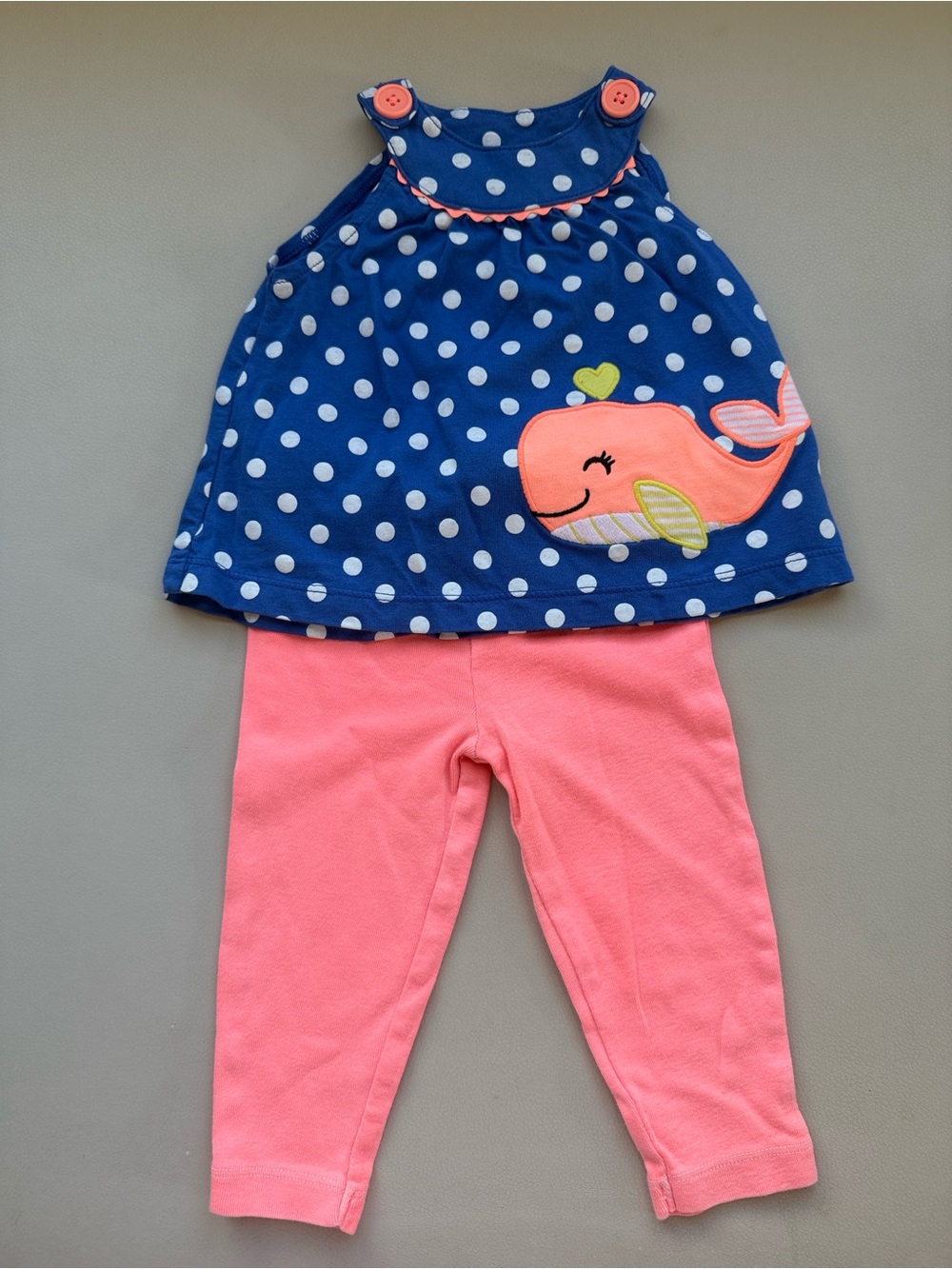 Toddler Navy Polka Dot Whale Top with Coral Leggings